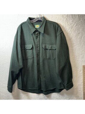 Vintage Cabelas Mens XL Wool Forest Green Button-Down Outdoor Shirt Chest Pocket